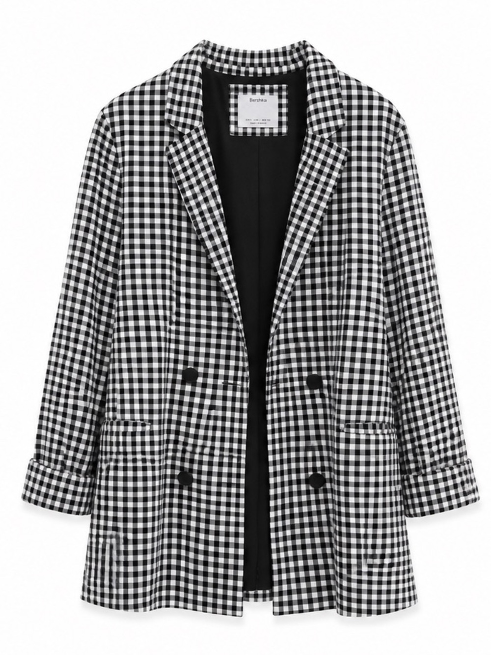 Bershka Black and White Gingham Double-Breasted Blazer